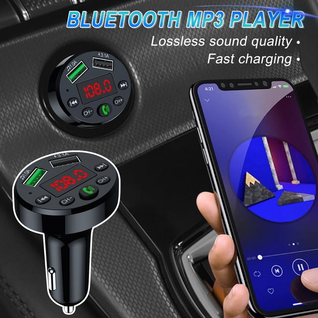 Adaptador USB dual para automóvil Kit Bluetooth inalámbrico QC3.1 Cargador USB rápido Transmisor FM Bluetooth manos libres