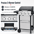 thumbnail image 4 of Enyopro 3 Burner Propane Gas Grill, Stainless Steel 36900BTU Barbecue Grill with Two Foldable Shelves, Cleaning Brush, 2 Wheels for Outdoor Cooking, for Patio Backyard and Camping, 4 of 7