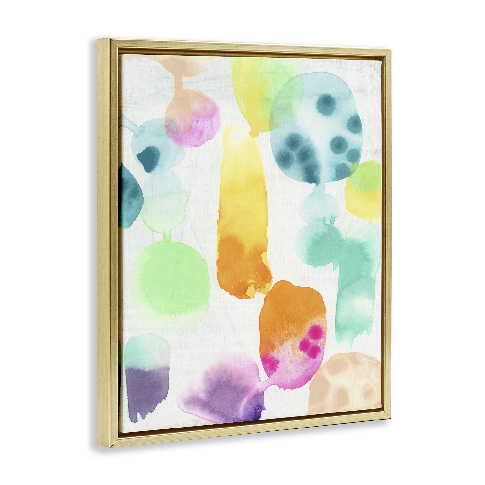 Stupell Industries Pastel Watercolor Pattern Abstract Painting Gold Floater Framed Canvas Art Print Wall Art, 25 x 31