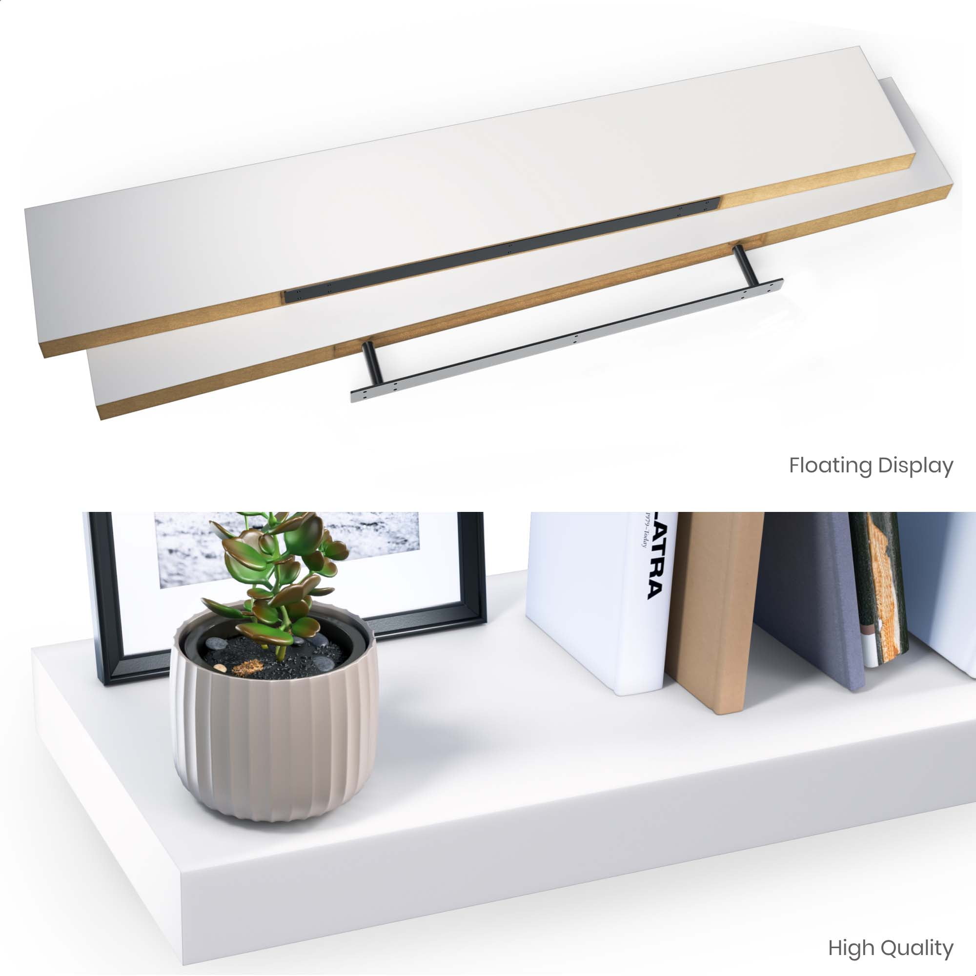 Ballucci 48" Floating Shelf, Wood Wall Mount Shelf with Invisible Bracket, 8" Deep, White