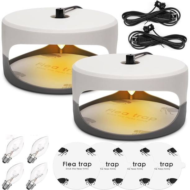Trampa para pulgas, paquete de 2 trampas para pulgas para el interior de su hogar, luz para pulgas interior, mata chinches con almohadillas adhesivas y reemplazo de bombilla