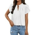 thumbnail image 2 of BLVB Women's Dressy Blouses V Neck Pleated Tops Tee Summer Shirts Petal Short Sleeve Casual T-Shirts for Work Office, 2 of 6