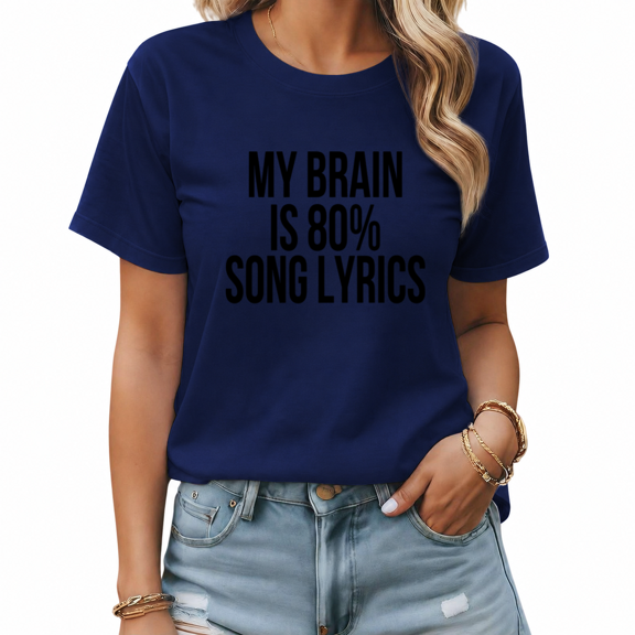 UNISHE Women's Navy Blue Song Lyrics Graphic Short Sleeve T-Shirt Oversized Fit Top