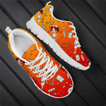 

White Cute Nurse Sneakers Womans Premium Sketch Physio Pattern Flats Shoes Women Spring/Autumn Ladies Loafers Shoe