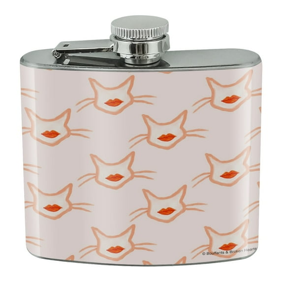 Smooching Kissing Cats Pattern Stainless Steel 5oz Hip Drink Kidney Flask