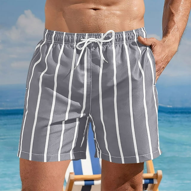 RKSTN Beach Shorts for Mens Striped Print Plus Size Color Blocking Elastic Waist Drawstring Casual Versatile Swim Vacation Surf Shorts with Pockets