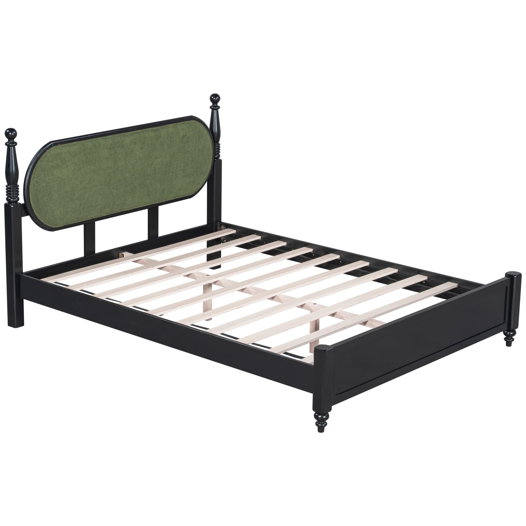 Christopher Knight Home Vintage Queen Platform Bed Frame with Upholstered Headboard, Black+Green