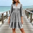 thumbnail image 4 of Blmnix Vacation Dress Dress Women Peplum Gingham Dress A Line Dresses Dresses Mid-Length V-Neck Black 3/4 Sleeve Adaptable Summer Dresses Casual M, 4 of 5