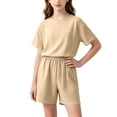 thumbnail image 2 of Eltusu Girls Outfit Sets Two Pieces, Short Sleeve Cotton Crewneck Elastic Waist Summer Clothes Sets Beige Size 17-18 T, 2 of 6