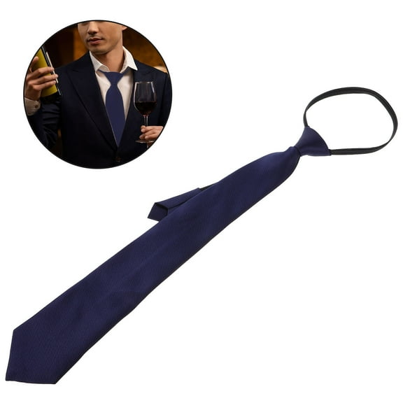 LEORX 1Pack Navy Blue Zipper Tie Pretied Adjustable Necktie for Men Business Professional Polyester