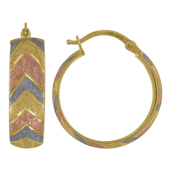 Auriga 14k Tri-Color Gold Textured Hinged Hoop Earrings for Women