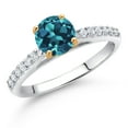 thumbnail image 2 of Gem Stone King 10K White Gold London Blue Topaz and White Lab Grown Diamond Engagement Ring for Women (1.28 Cttw, Round 6MM, Gemstone November Birthstone, Size 6), 2 of 4