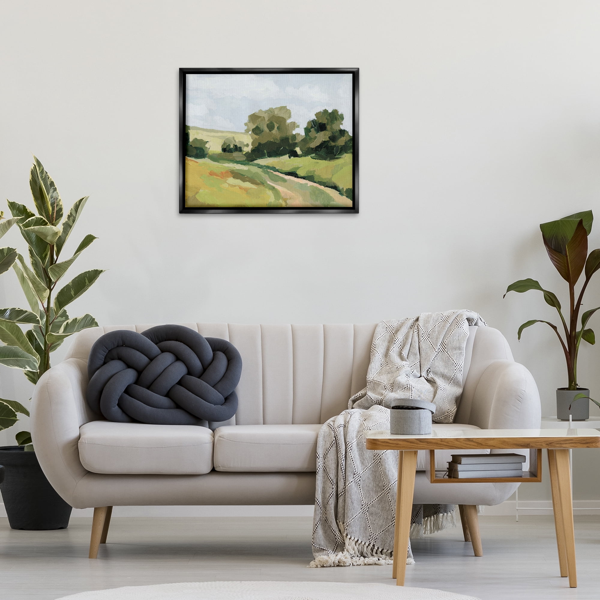 Stupell Industries Winding Path Impression Landscape Painting Black Floater Framed Art Print Wall Art, 31 x 25