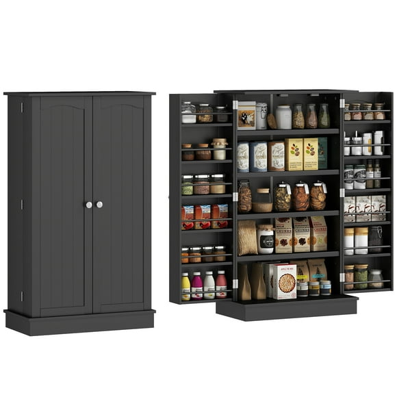 HOMCOM Kitchen Pantry Storage Cabinet w/ 5-tier Shelving Black