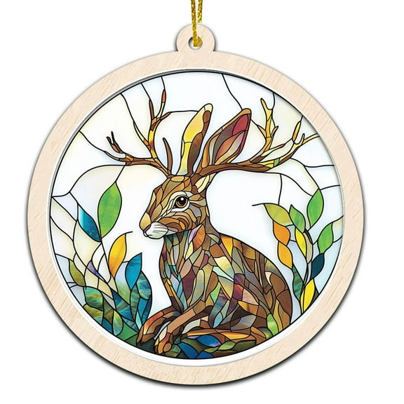 Jackalope Stained Glass Suncatcher Ornament – Ornament Gift for Family, Friends, Men & Women, Christmas 2025 Keepsake