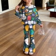 thumbnail image 2 of Grblisyd Back to School Outfits for Girls 2 Piece Tween Girl Clothes Cute Stationery Print Top and Flared Pants Sets, 2 of 7