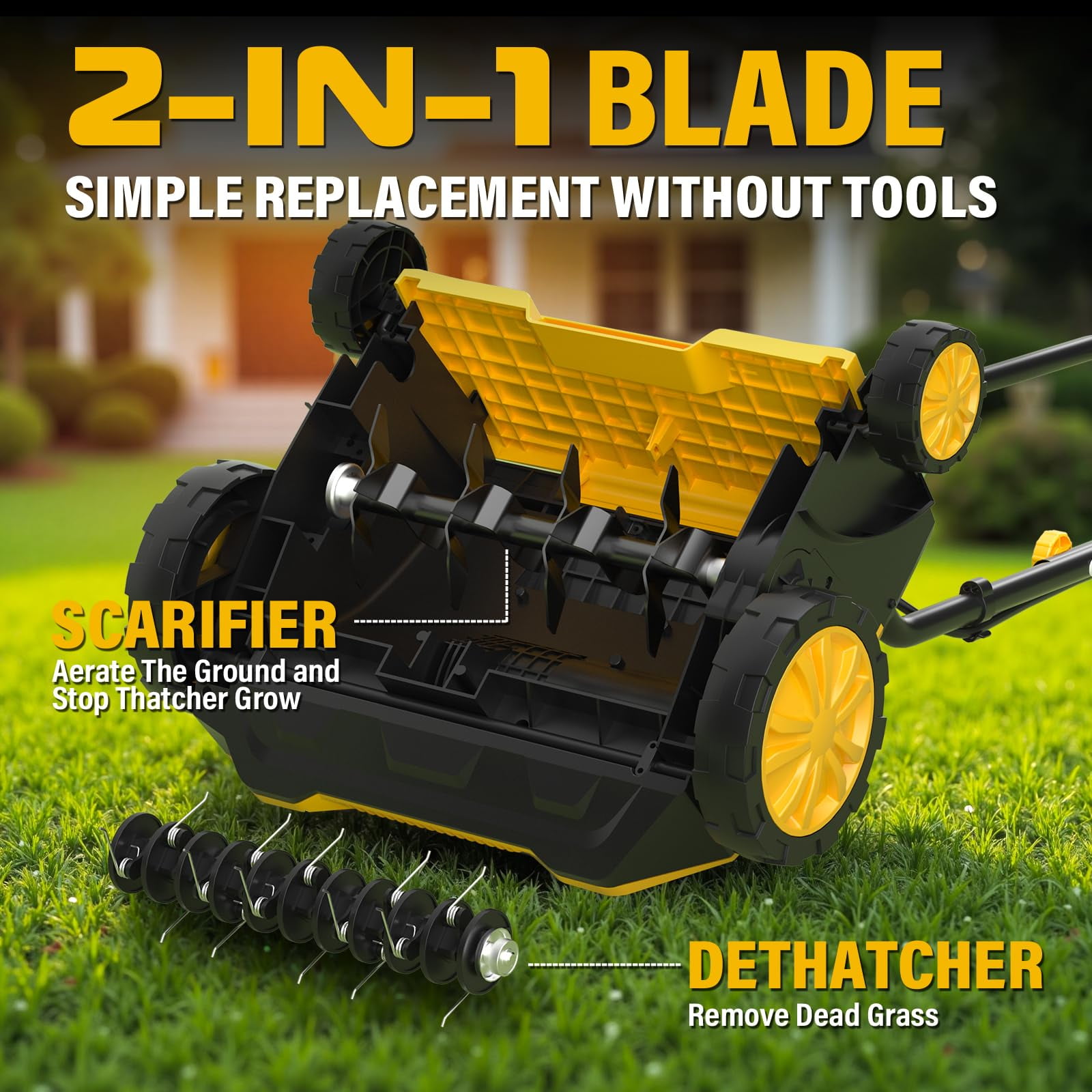 ZEGJAW Electric Dethatcher and Scarifier, 13 in, 12 Amps, 2-in-1 Walk-Behind Thatch Remover with 4-Position Depth Adjustment