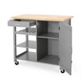 thumbnail image 3 of Benjara Alex Rolling Kitchen Bar Cart, 3 Shelves, 1 Cabinet, Brown Wood, Gray, 3 of 5