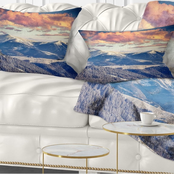 Designart Winter Alpine Sunset over Hills - Landscape Printed Throw Pillow - 12x20