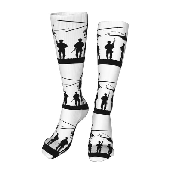 Kdxio Army Soldiers With Sniper Rifle On Duty Funny Silky Novelty Funky Long Knee High Socks Soft 3D Print Cosplay Crazy Stockings for Men Women