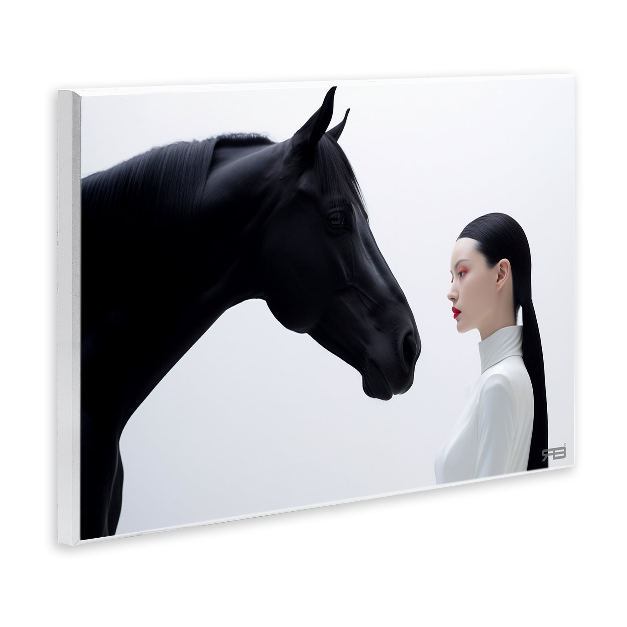 Stupell Industries Sleek Black Horse & Girl People Painting Unframed Art Print Wall Art, 19 x 13
