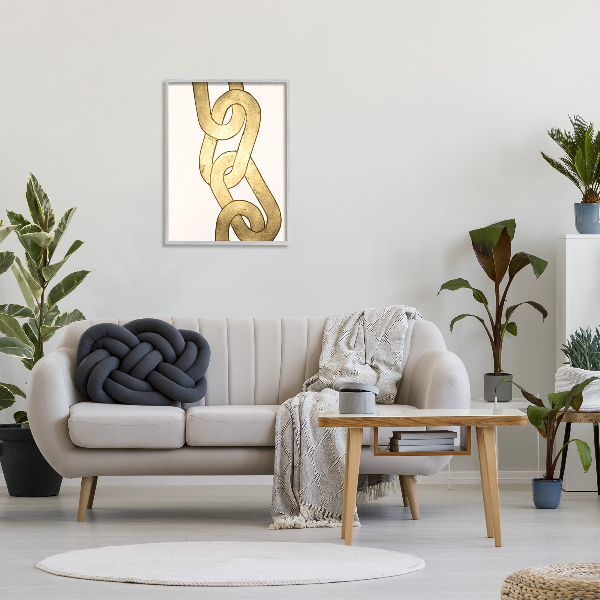Stupell Industries Modern Chain Links Shapes Abstract Painting Gray Framed Art Print Wall Art