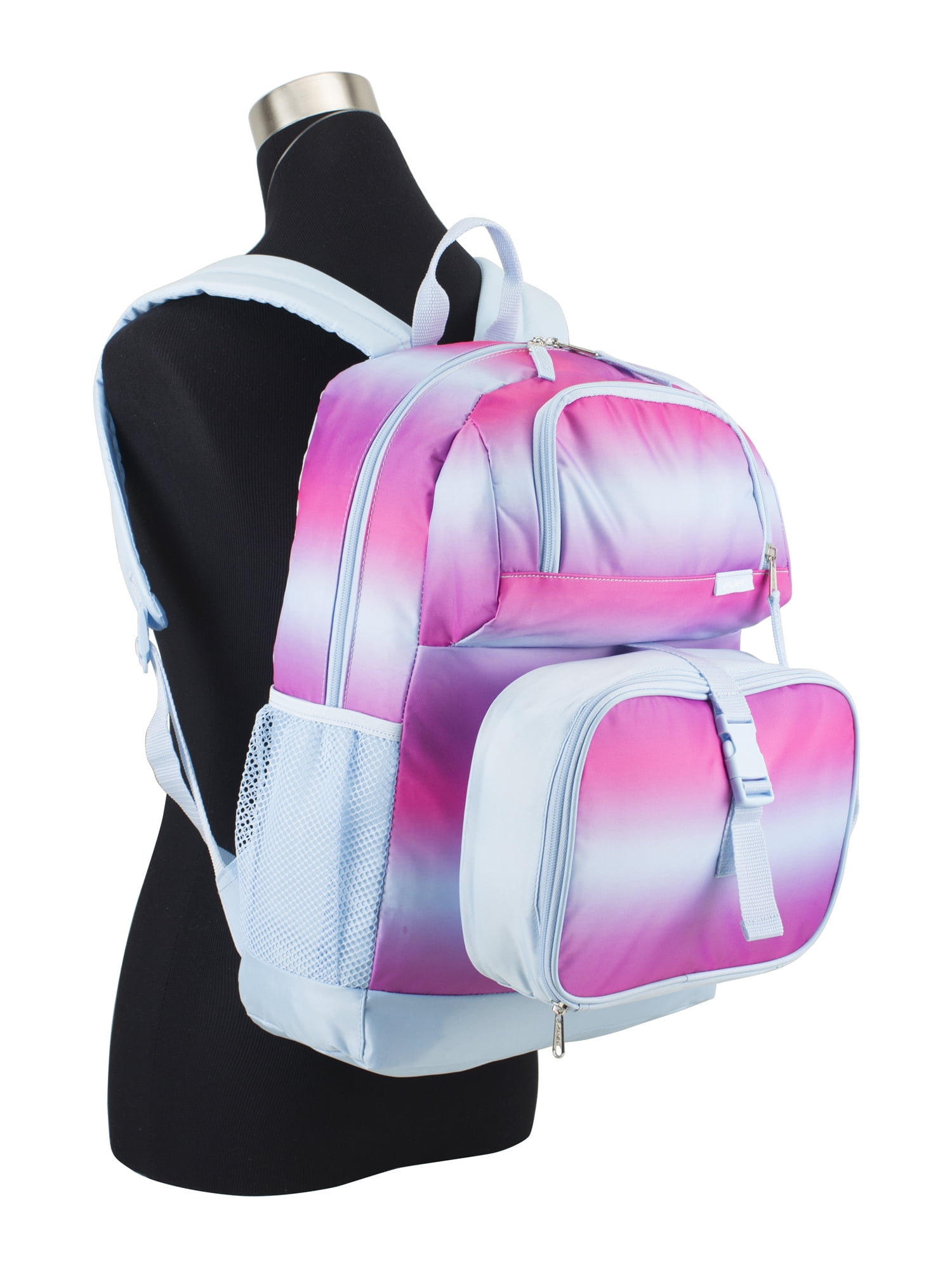 Fuel Unisex 4-Piece Combo Backpack with Lunch Box, Storage Case and Shoe Pouch, Pink Blue