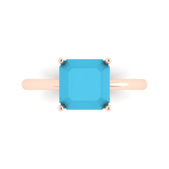Clara Pucci 14K Rose Gold 2.5ct Turquoise Solitaire Ring for Women
