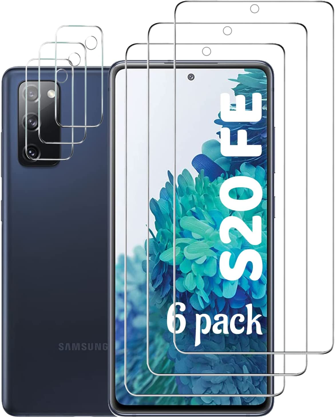 Protecteur d'écran Galaxy S20 FE et protecteur de caméra, [3 protecteurs d'écran + 3 protecteurs de caméra] verre trempé pour Samsung Galaxy S20 FE 5g / 4g [support de l'empreinte digitale]