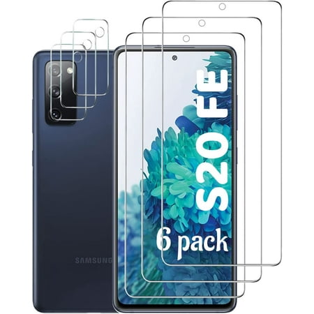 Ozmatip [3+3 Pack] Screen Protector and Camera Protector Compatible with Samsung Galaxy S20 FE 5G/4G, Support Fingerprint Tempered Glass Screen Protector