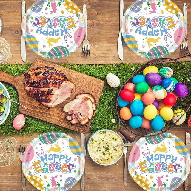 20 Count Easter Paper Plates Heavy Duty Easter Dinnerware Sets With Easter Eggs Bunny For Spring Holiday Easter Party Supplies Disposable Platters Set