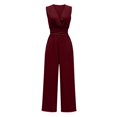 thumbnail image 5 of JFGHDG Women's Sleeveless Wrap V-Neck Jumpsuit, High Waist Wide Leg Casual Romper Elegant One Piece Outfit with Pockets Wine S, 5 of 7