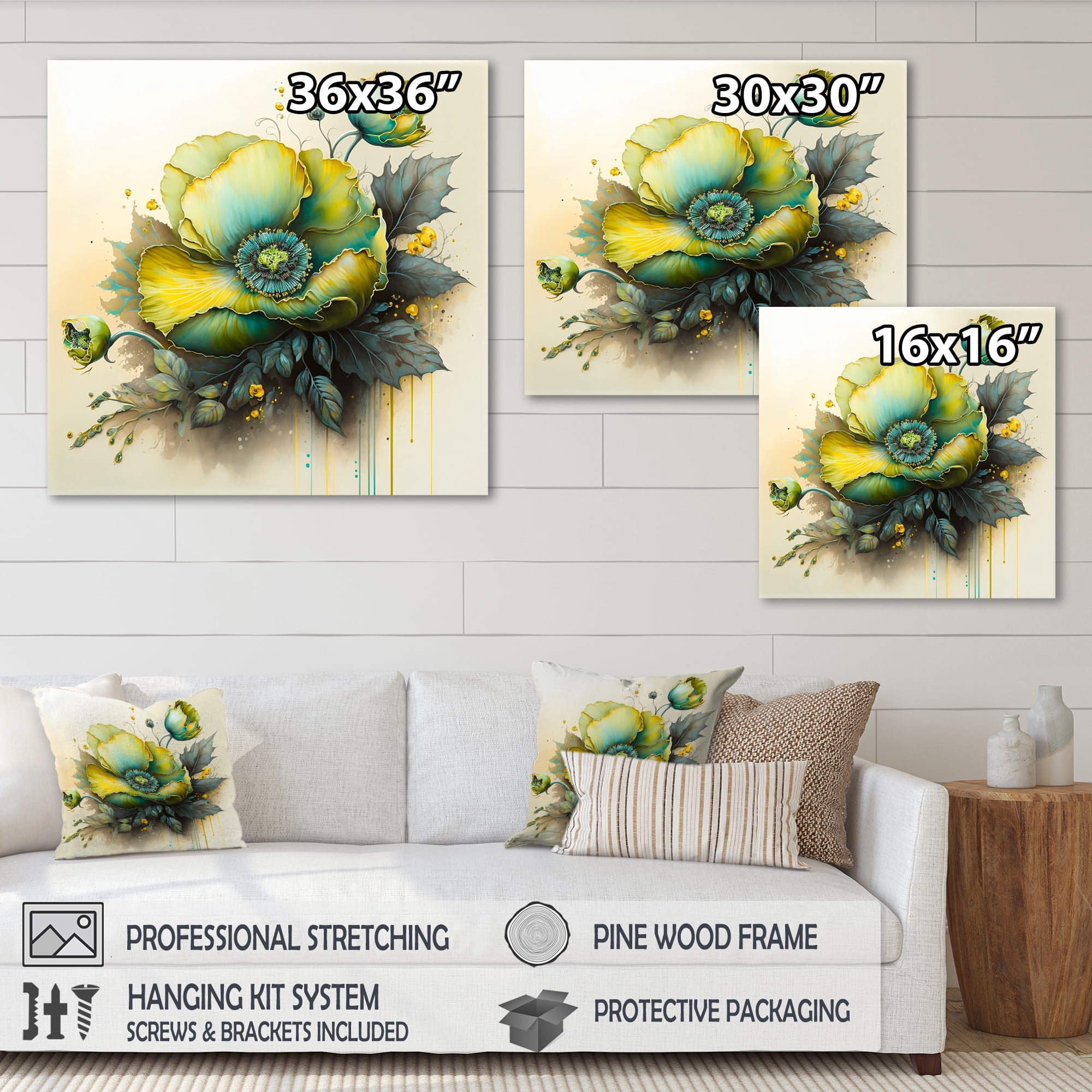 Designart Green Blooming Flower II Canvas Wall Art