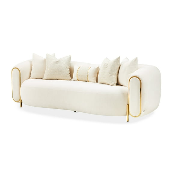 Michael Amini Sassani Chenille Sofa - Crepe/Gold