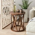 thumbnail image 2 of COZAYH Farmhouse End Table, Rustic Round Side Table with X-Motifs Legs, Wood Textured Top, for Boho, French Country Decor, Brown, 2 of 7