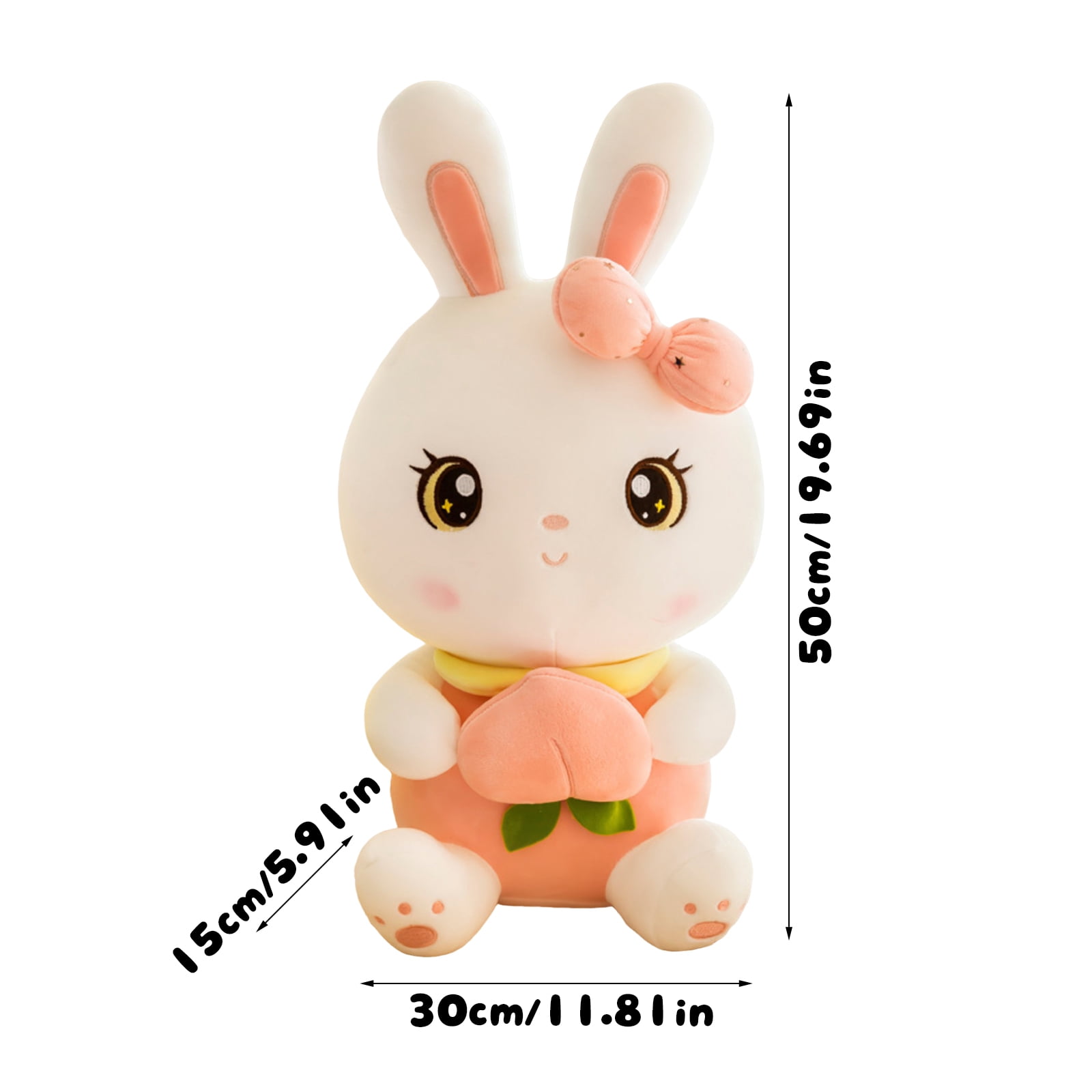 Cute Cartoon Bunny Plush Toy Holding Peach, Soft Rabbit Stuffed Animal Doll for Home Decor and Holiday Gifts, Adorable Animal Character Plushie 19.69-inch