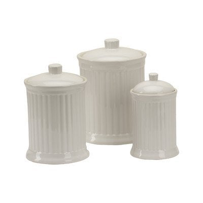 White Kitchen Canisters - OmniWare Simsbury White Stoneware Canister, Set of 3