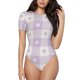 thumbnail image 1 of Fotbe Floral Purple Buffalo Plaid Body de Mujer con Cuello Redondo y Mangas Cortas, Sin Mangas Ajustado, Suave, Cómodo y Básico-XX-Large, 1 of 7