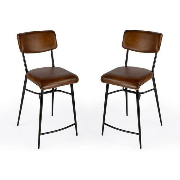 Home Square 26" Modern Square Leather Counter Stool - Set of 2