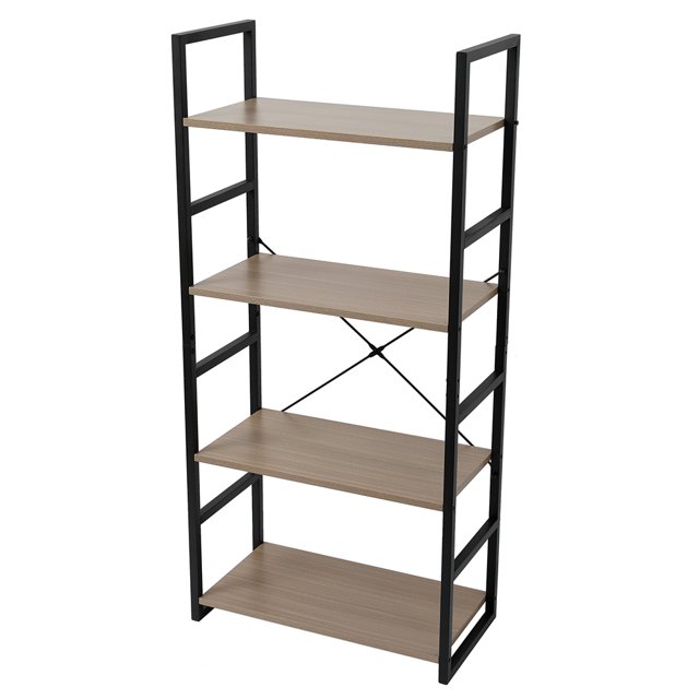 4 Tier Bookcase Shelf Storage Organizer Wood and Metal Bookshelf Rack Gray