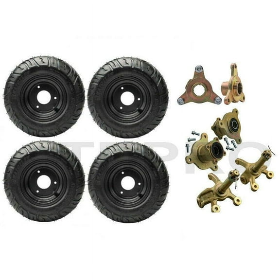 4pcs 13x5.00-6 Tire and Wheel Rim Assembly 13x5-6 Lawn Mower Tire 6" Complete Go Kart Wheels Tire Tubeless & Front Steering Spindle 3 Stud Hubs  23T Rear Axle Hub for ATV Quad Buggy 4 Wheeler