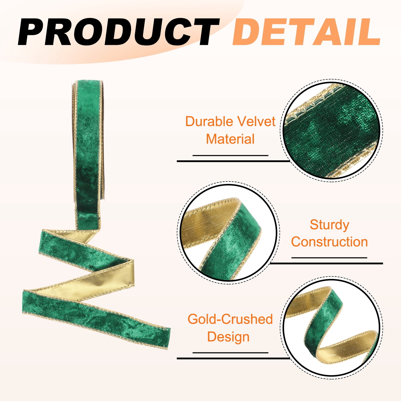 Uxcell Velvet Wired Ribbon, (1 Inch x 10 Yards, 2 Pcs)(Green) Velvety Gold Crushed Ribbons Gift Wrapping Binding, Suit For- Crafts/Bow/Wreaths/Christmas Tree Decoration
