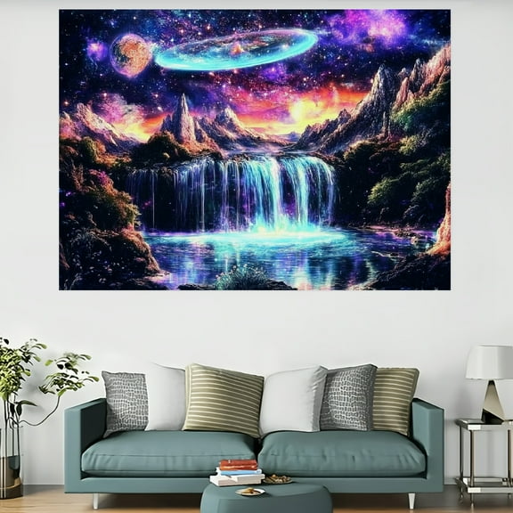 RKSupls Blacklight Galaxy Tapestry UV Reactive Waterfall Planet Landscape Tapestry,Home Tapestry Suitable for Hanging for Decorative Wall Hanging, Decorative Bedroom, Living Room Decoration - 60x40in