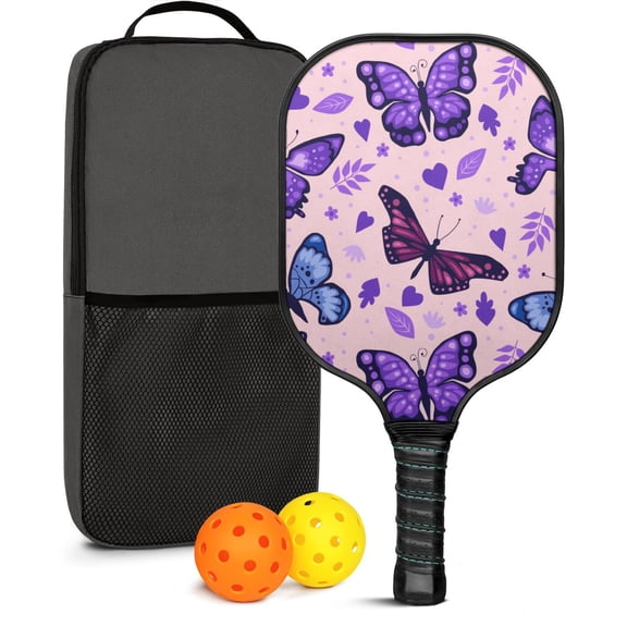 Pickleball Paddles Set Of 1, Fiberglass Surface, Boho Butterfly Decor, 1 Paddle, 2 Balls & Bag