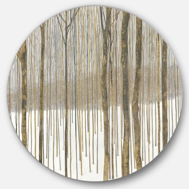 Designart « Forêt en Hiver Or » Art Mural Rond en Métal Style Ferme - Disque de 36