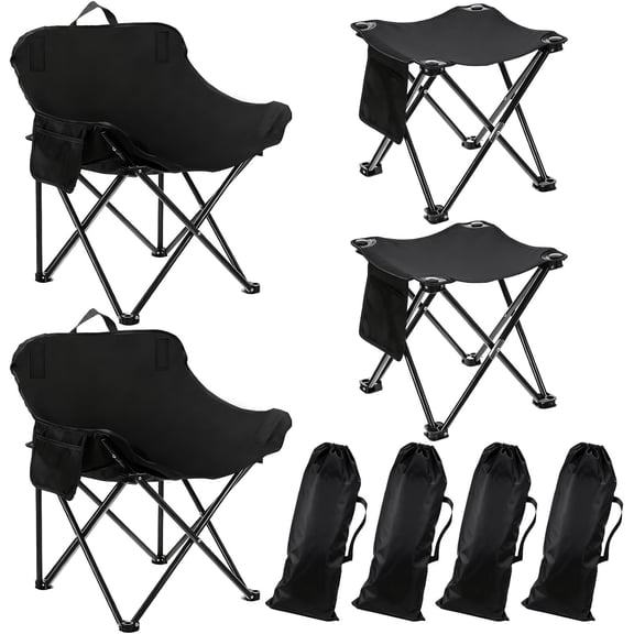 2 Pack Portable Ultralight Folding Camping Chair and 2 Pack Folding Camping Stools with Carry Bag for Outdoor Hiking Fishing Mountaineering Lawn Picnic Beach Travel(Black)