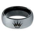 thumbnail image 2 of Tungsten Crown King Queen Heir Band Ring 8mm Men Women Comfort Fit Black Dome Brushed Gray Polished, 2 of 4