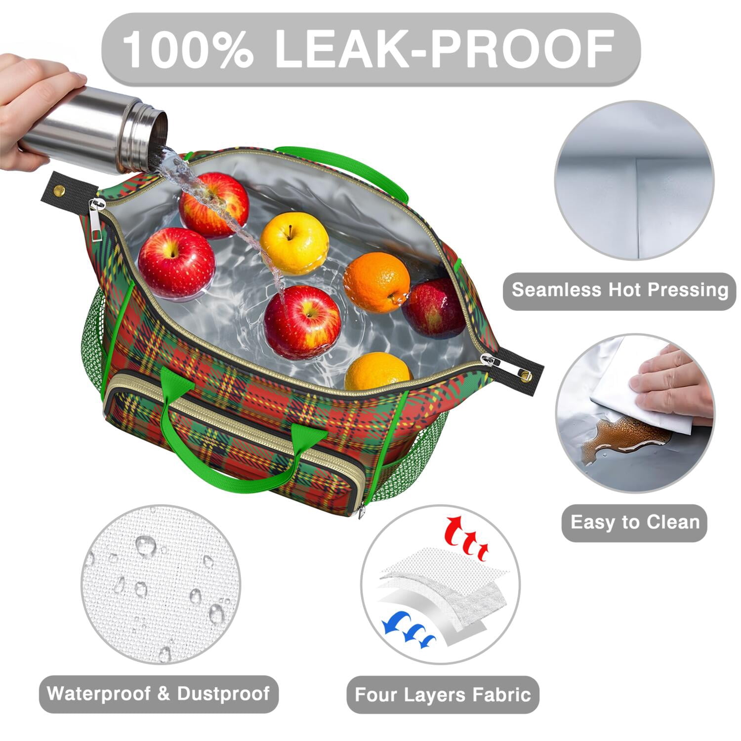 Geometric Plaid Leakproof Lunch Box - Thermal Insulated Cooler Bag for Fitness Lovers, Parents & Travelers