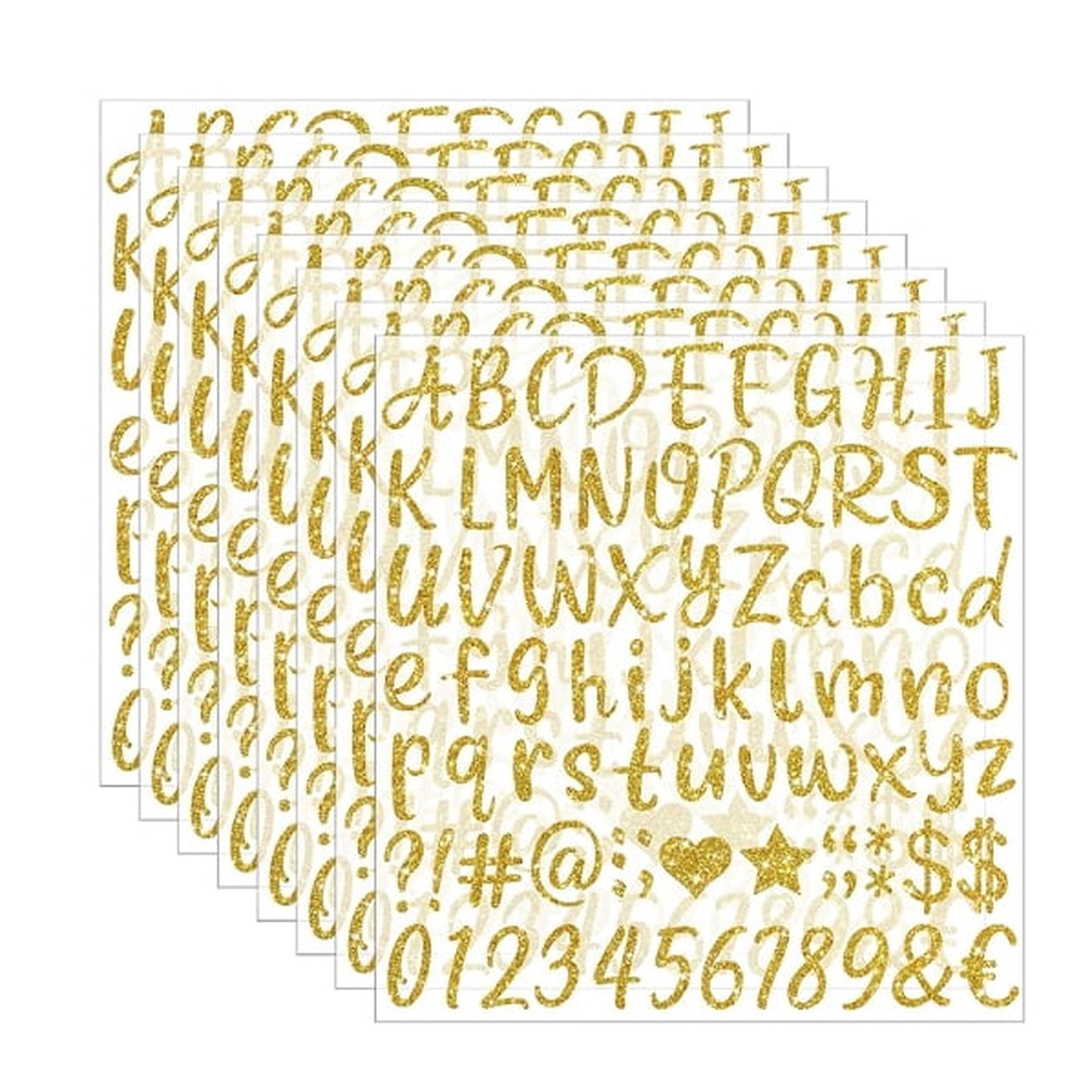 810 PCS Gold Letter Stickers Glitter Alphabet Stickers 1 Inch Self Adhesive Waterproof Vinyl Small ABC Letters for Graduation Cap Water Bottles Cup Mailbox Number Scrapbooking Sign Crafts (10,Gold)