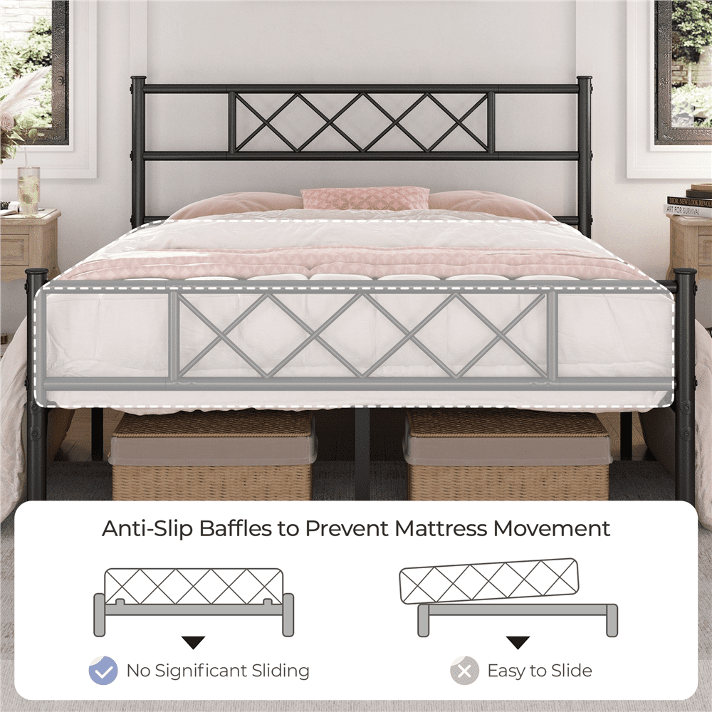 Renwick Metal Platform Bed Frame with Headboard and Footboard, Full Size, Black